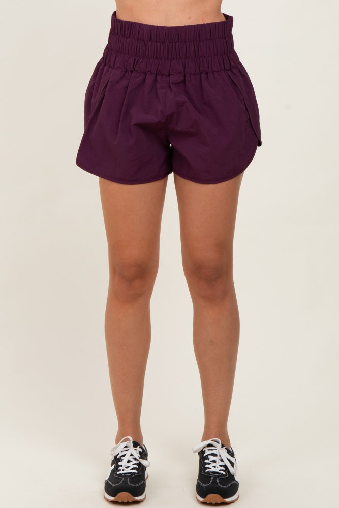 Plum Smocked Active Running Shorts