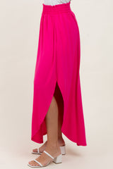 Fuchsia Smocked Rounded Hem Maxi Skirt