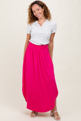 Fuchsia Smocked Rounded Hem Maxi Skirt