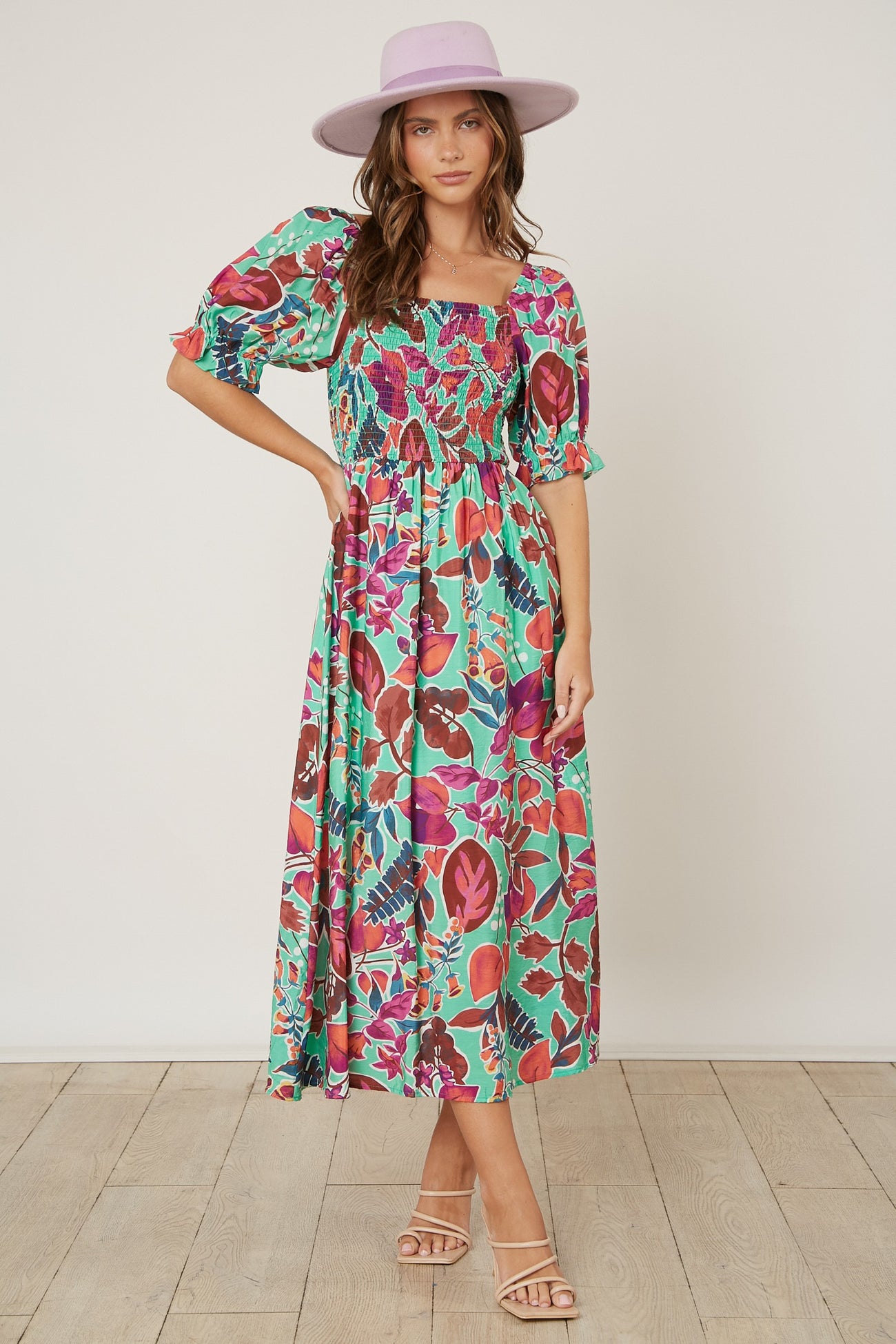 Mint Green Floral Puff Sleeve Maxi Dress PinkBlush Mint Green Floral Puff Sleeve Maxi Dress PinkBlush