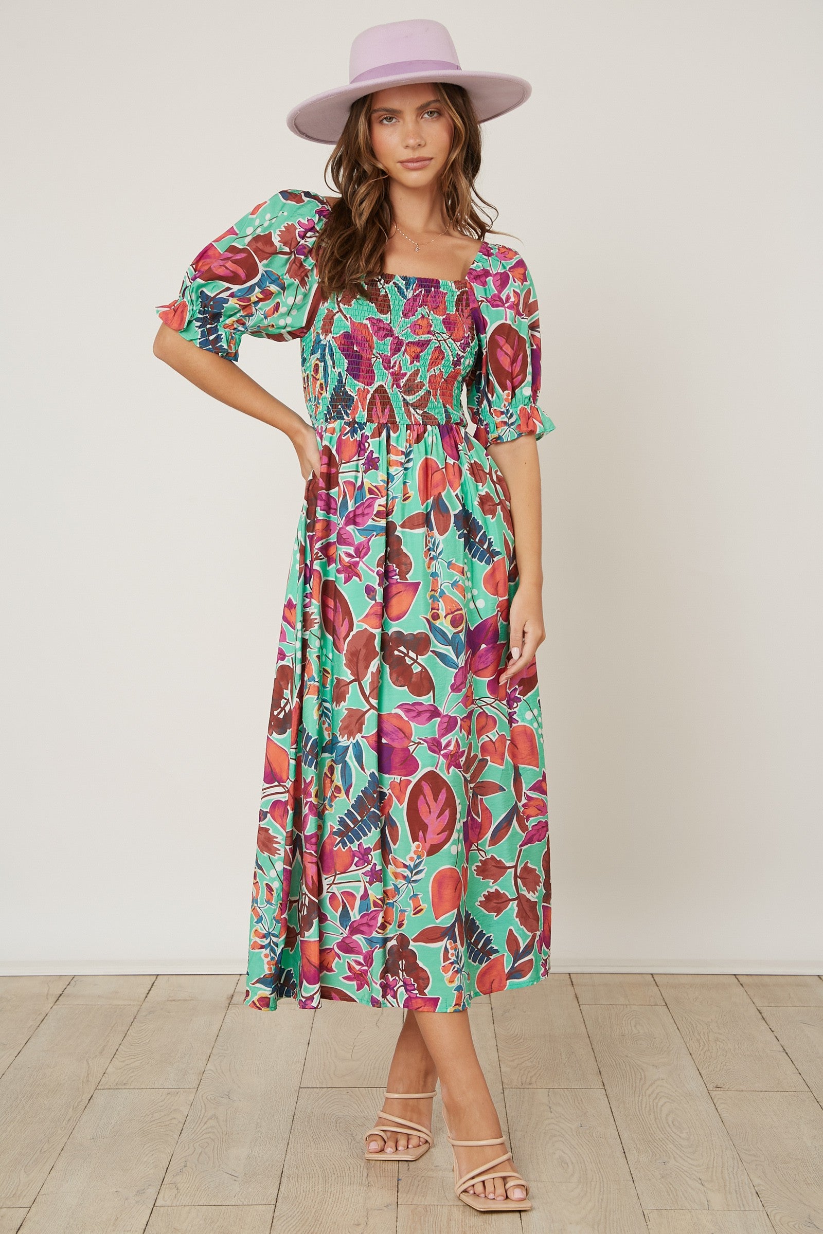Mint Green Floral Puff Sleeve Maxi Dress – PinkBlush