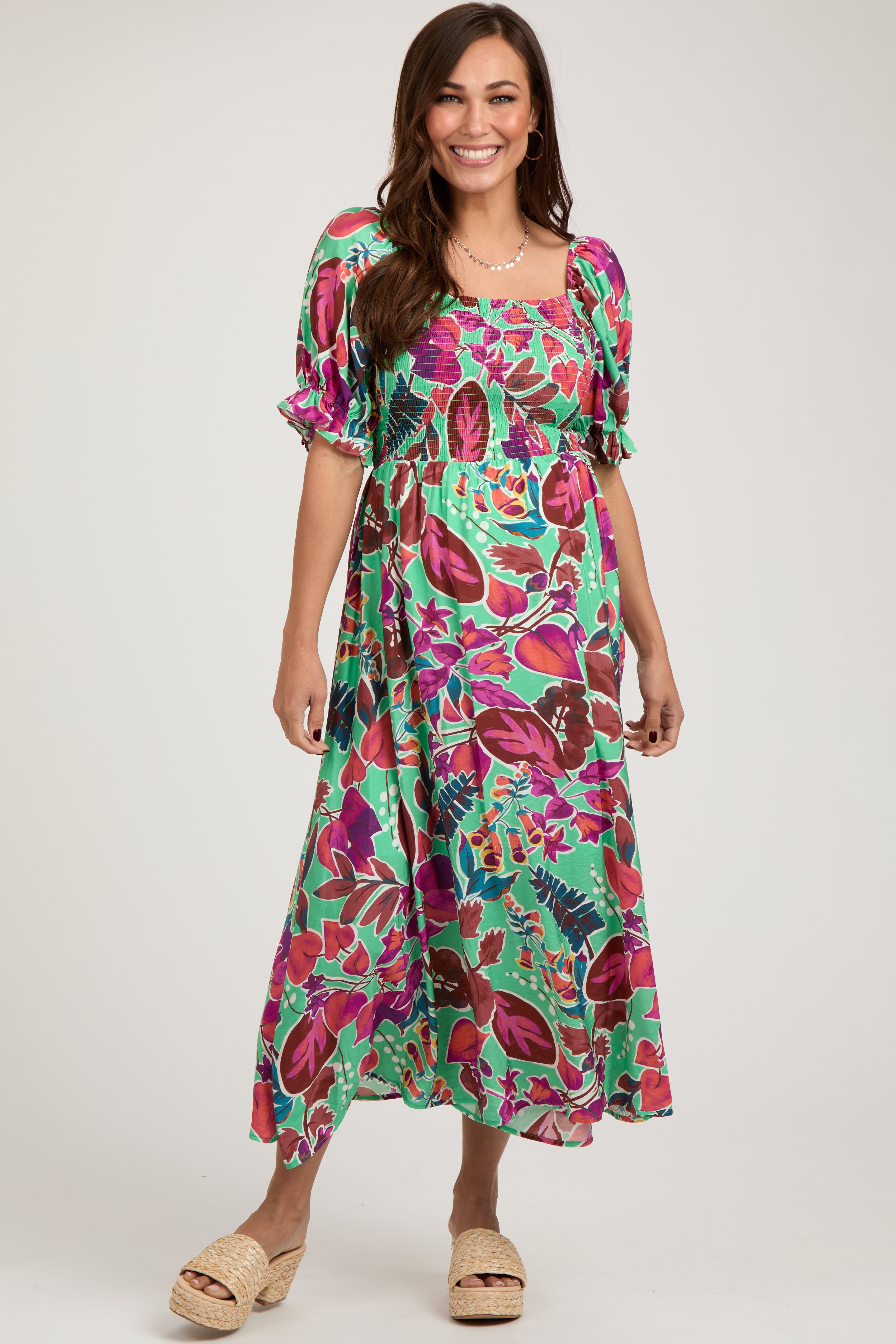 pink and green plus size dress Mint Floral Puff Sleeve Maternity Maxi summer garden party dress this dress doesn’t just 2XL Sage Green Boho size:S