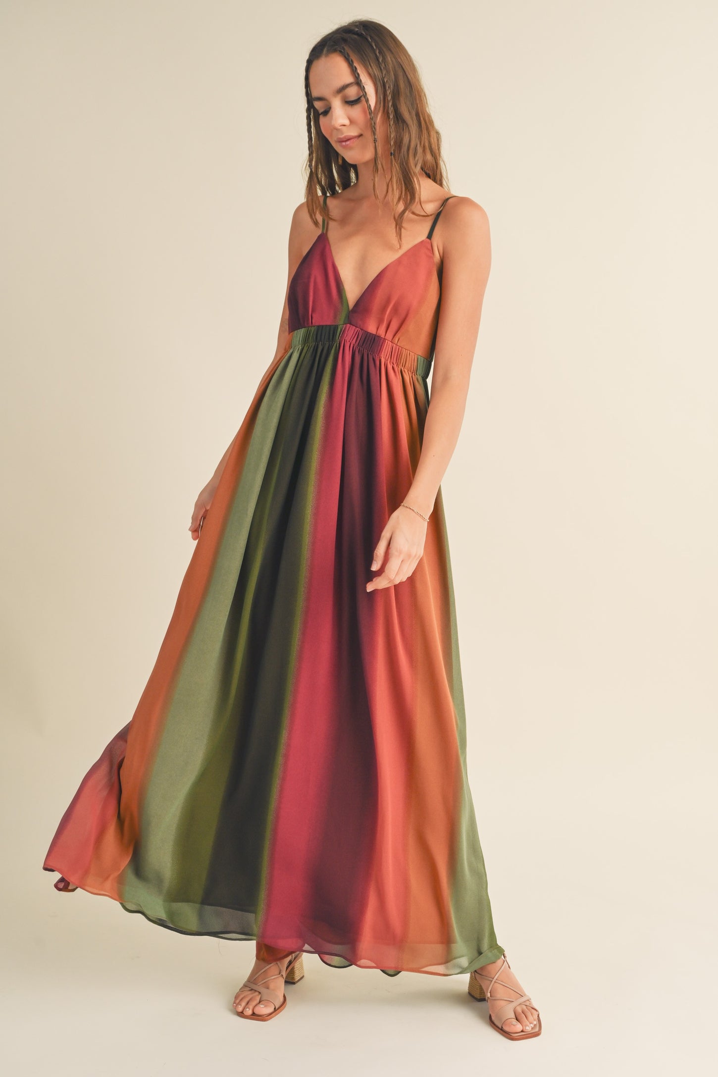 Multi-Color Ombre Chiffon V-Neck Maxi Dress PinkBlush Multi-Color Ombre Chiffon V-Neck Maxi Dress PinkBlush