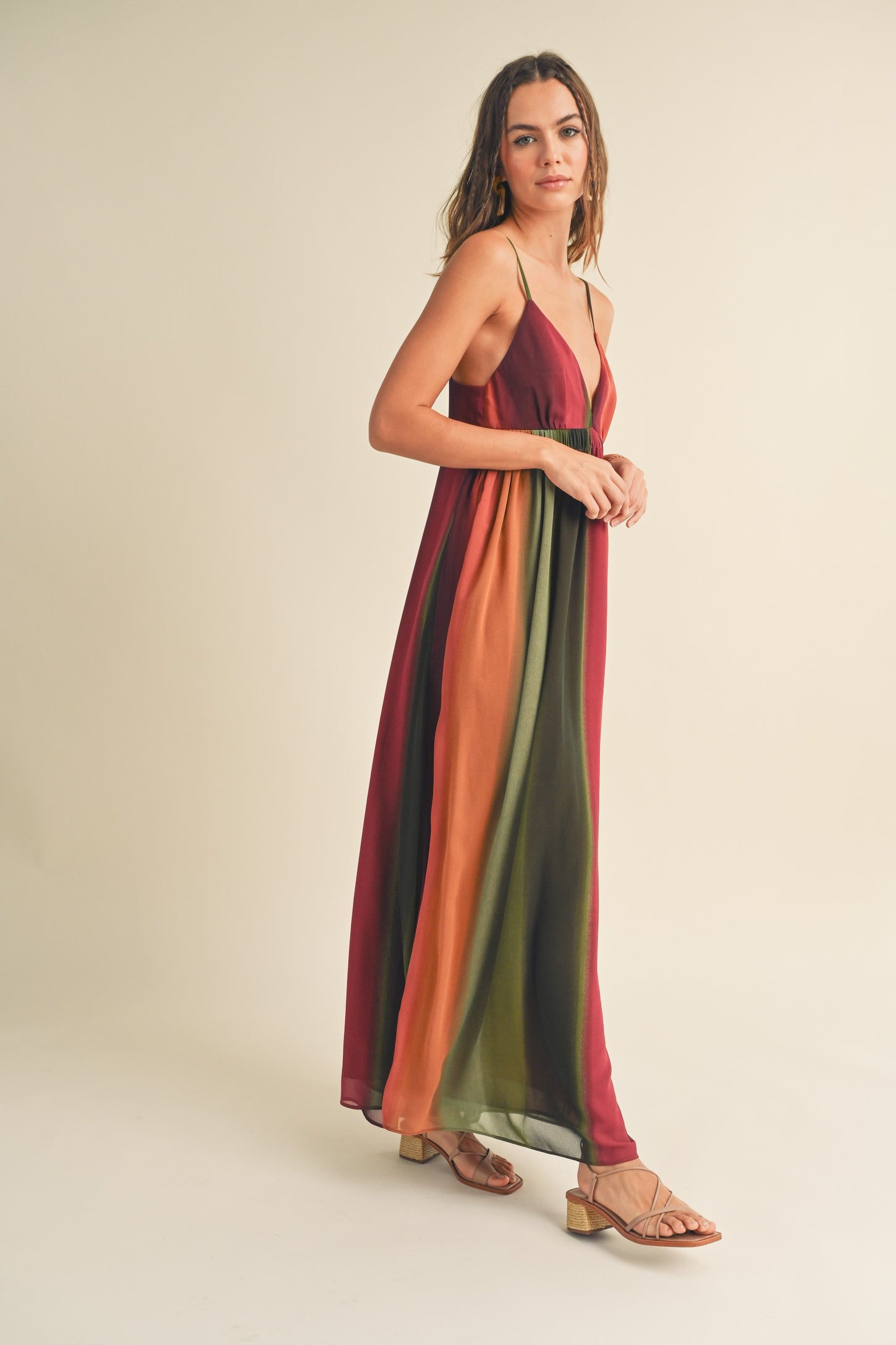 Multi-Color Ombre Chiffon V-Neck Maxi Dress – PinkBlush