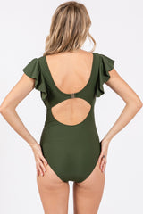 Olive Crochet Detail Ruched One Piece Swimsuit
