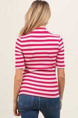 Pink Striped Ribbed Mock Neck Maternity Top
