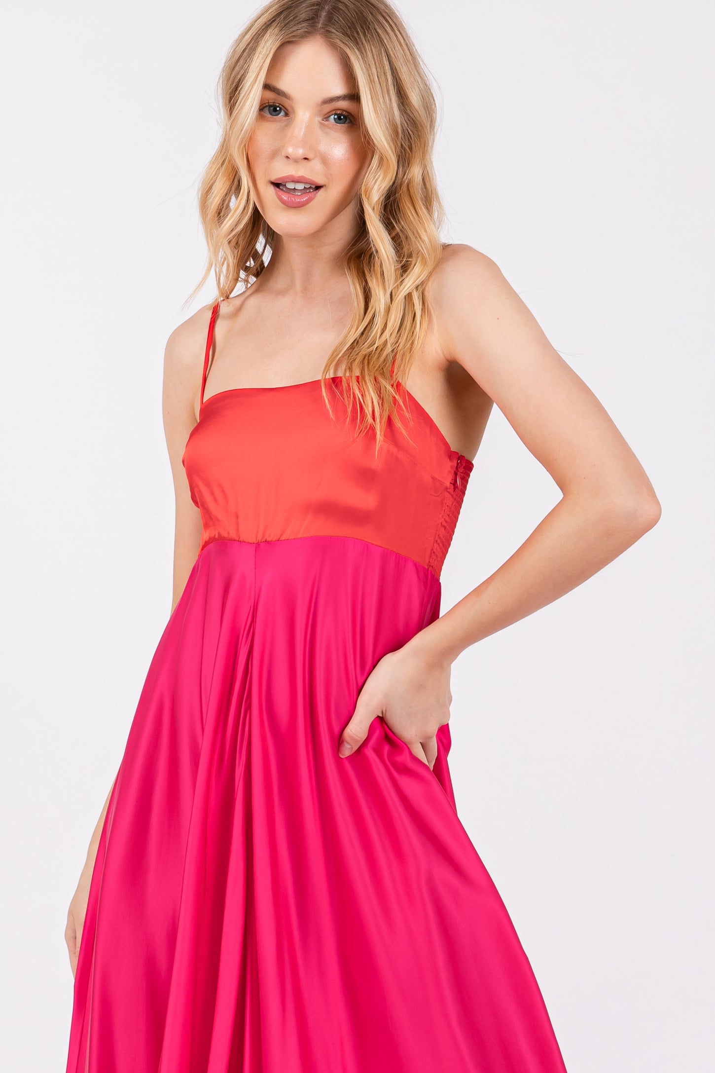 Fuchsia Colorblock Sleeveless Satin Dress – PinkBlush Fuchsia Colorblock Sleeveless Satin Dress – PinkBlush