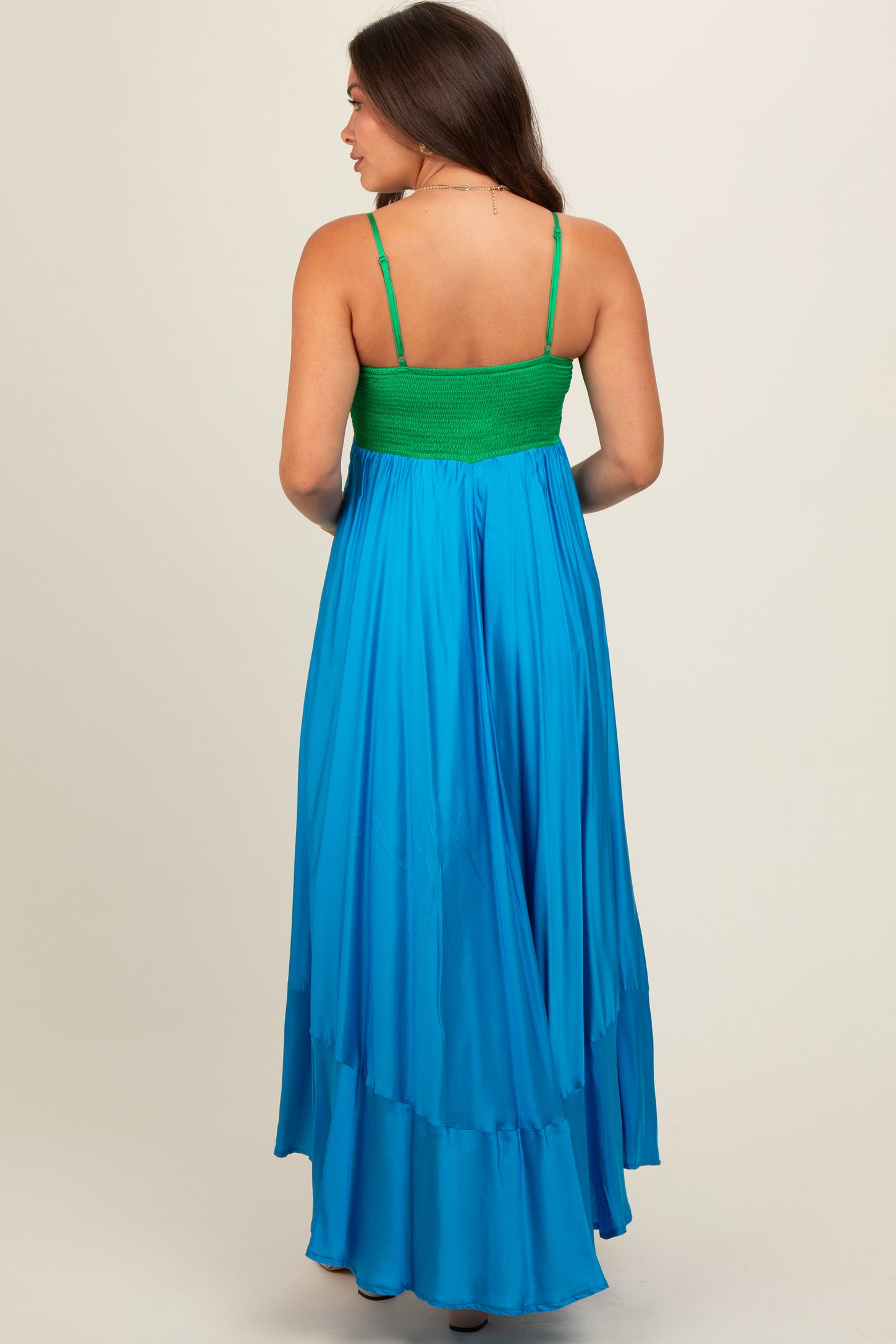 Green Colorblock Sleeveless Satin Maternity Dress PinkBlush Green Colorblock Sleeveless Satin Maternity Dress PinkBlush