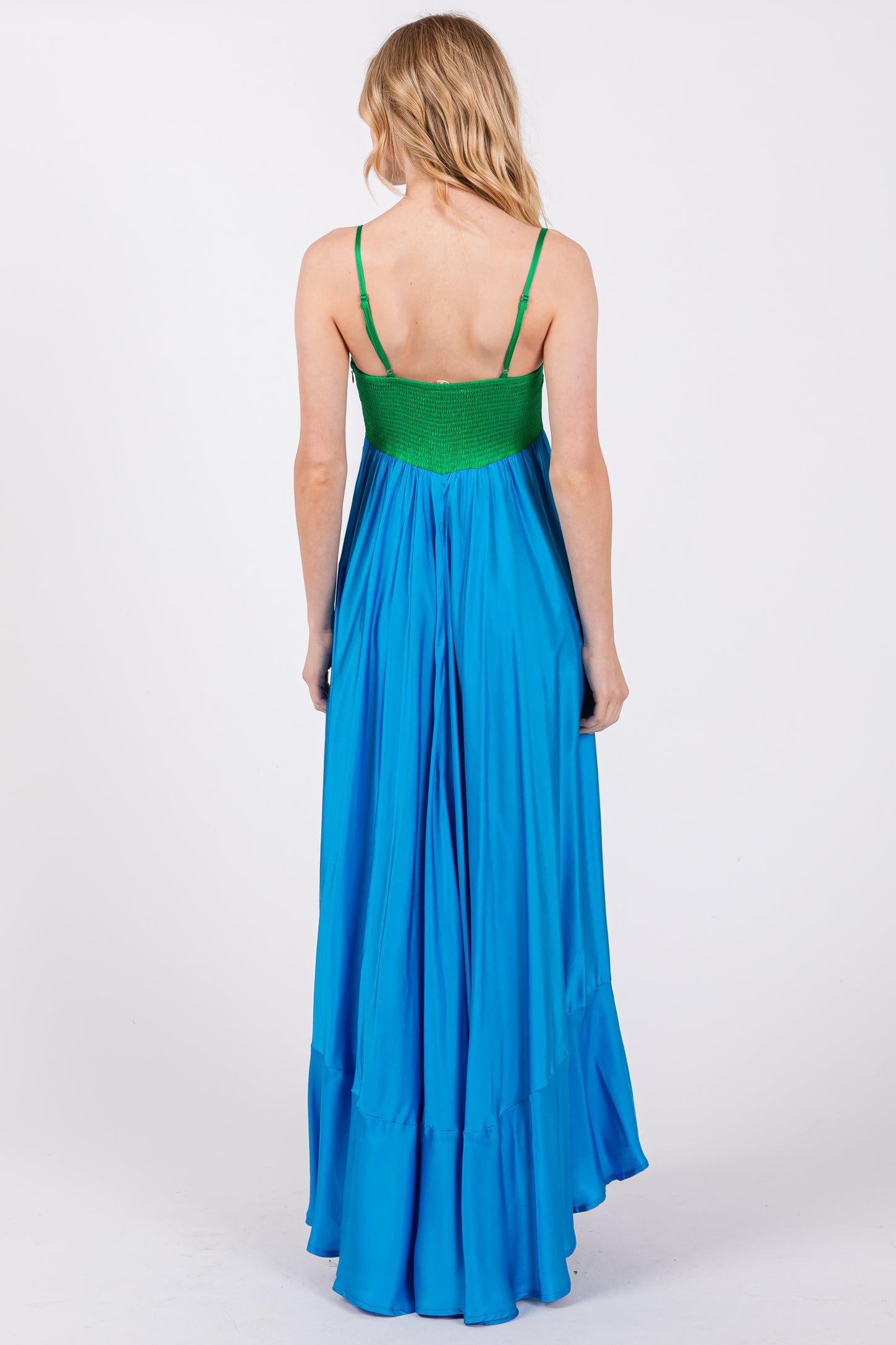 Green Colorblock Sleeveless Satin Dress – PinkBlush