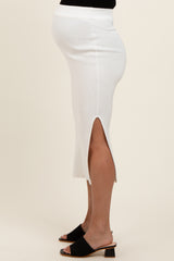 Ivory Rib Knit Maternity Midi Skirt