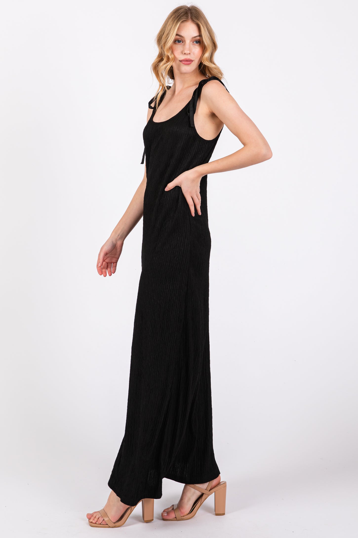 black midi dress tie straps Adorable midi tie-strap Black tulle dress Customized / Black