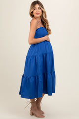 Royal Blue Smocked Cut-Out Back Tiered Maternity Midi Dress