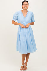 Light Blue Ruffle Trim Tiered Dress