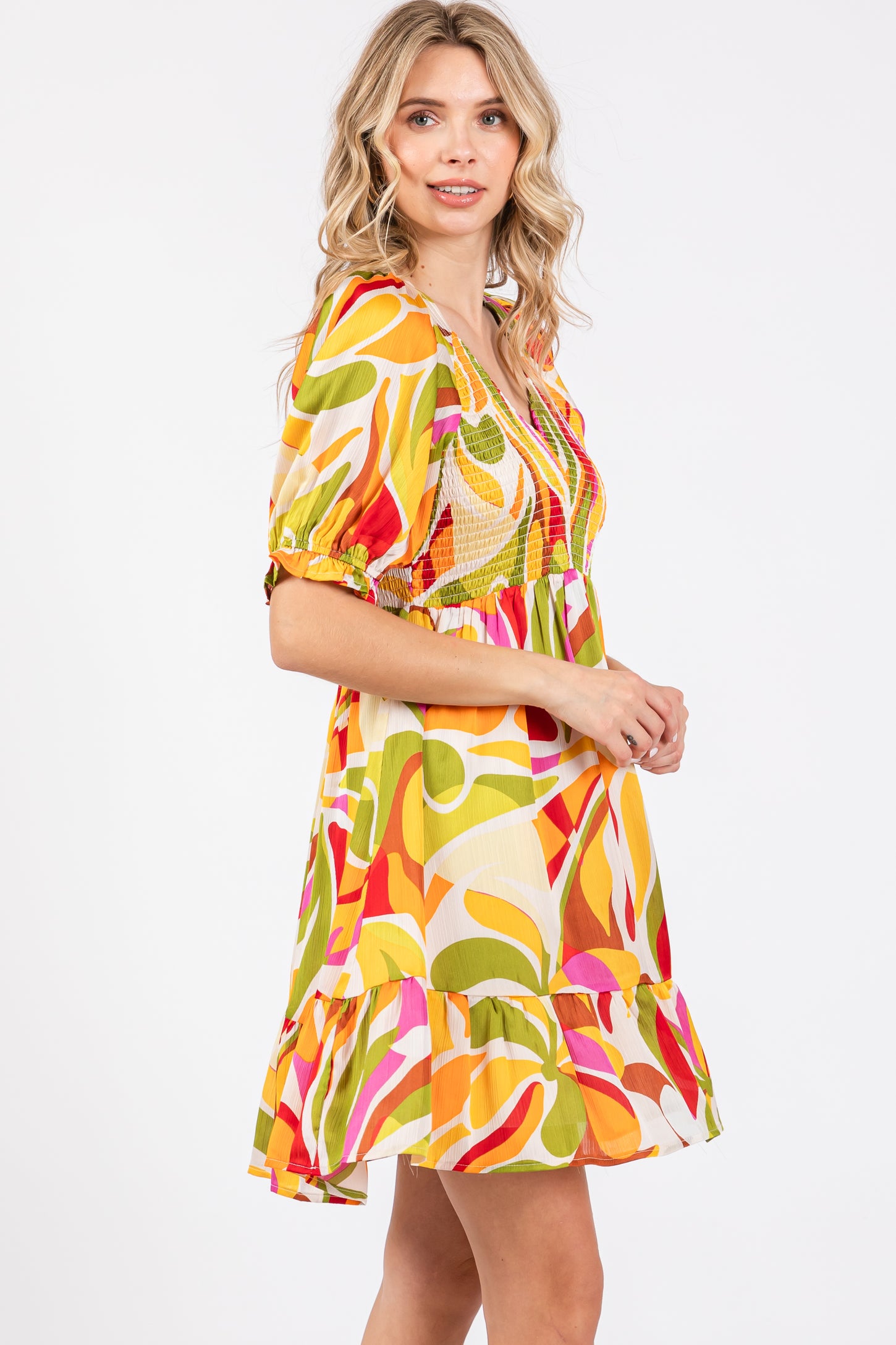 Yellow Abstract Print Smocked Dress – PinkBlush Yellow Abstract Print Smocked Dress – PinkBlush