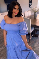 Lavender Smocked Square Neck Puff Sleeve Tiered Maxi Dress