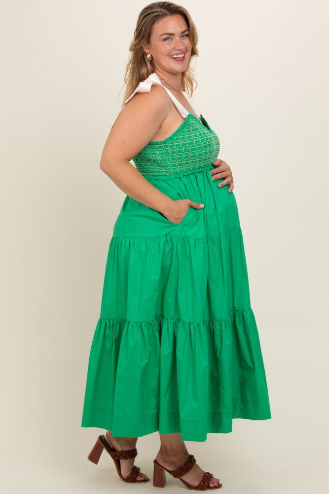 Green Ribbon Strap Tiered Plus Maternity Maxi Dress Green Ribbon Strap Tiered Plus Maternity Maxi Dress