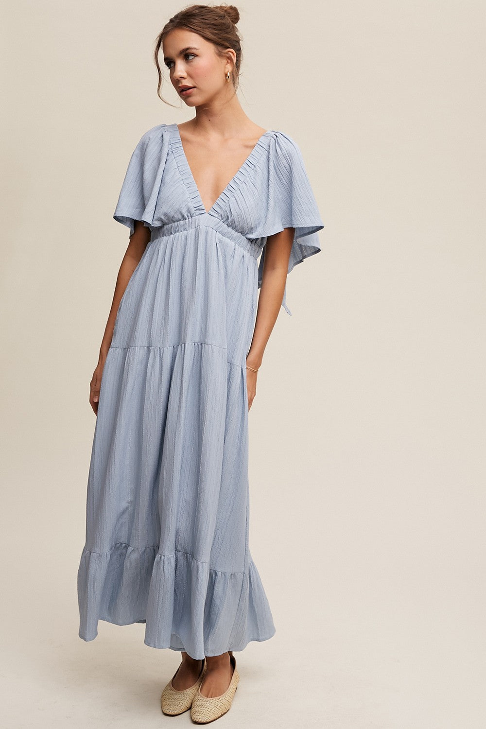 flutter sleeve dress blue Nova Flutter Sleeve Midi Dress - Navy main image 0