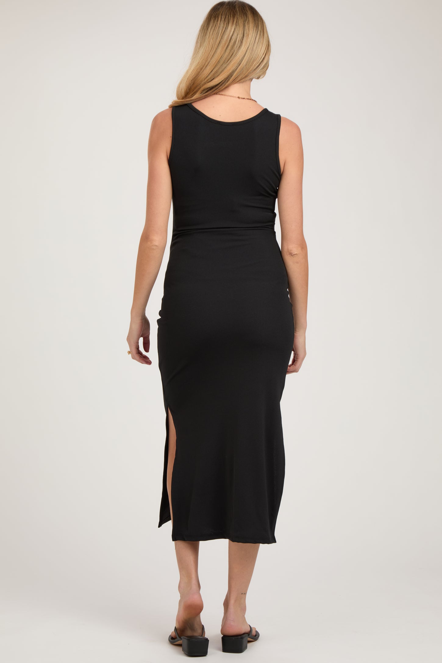 Black Sleeveless Double Slit Maternity Midi Dress – PinkBlush Black Sleeveless Double Slit Maternity Midi Dress – PinkBlush