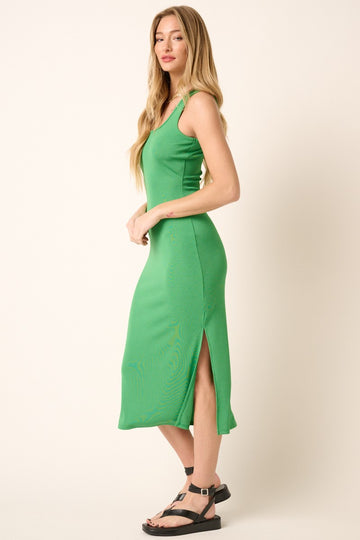 Green Sleeveless Double Slit Midi Dress