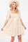 Beige Floral Embroidered Button Front Short Sleeve Dress
