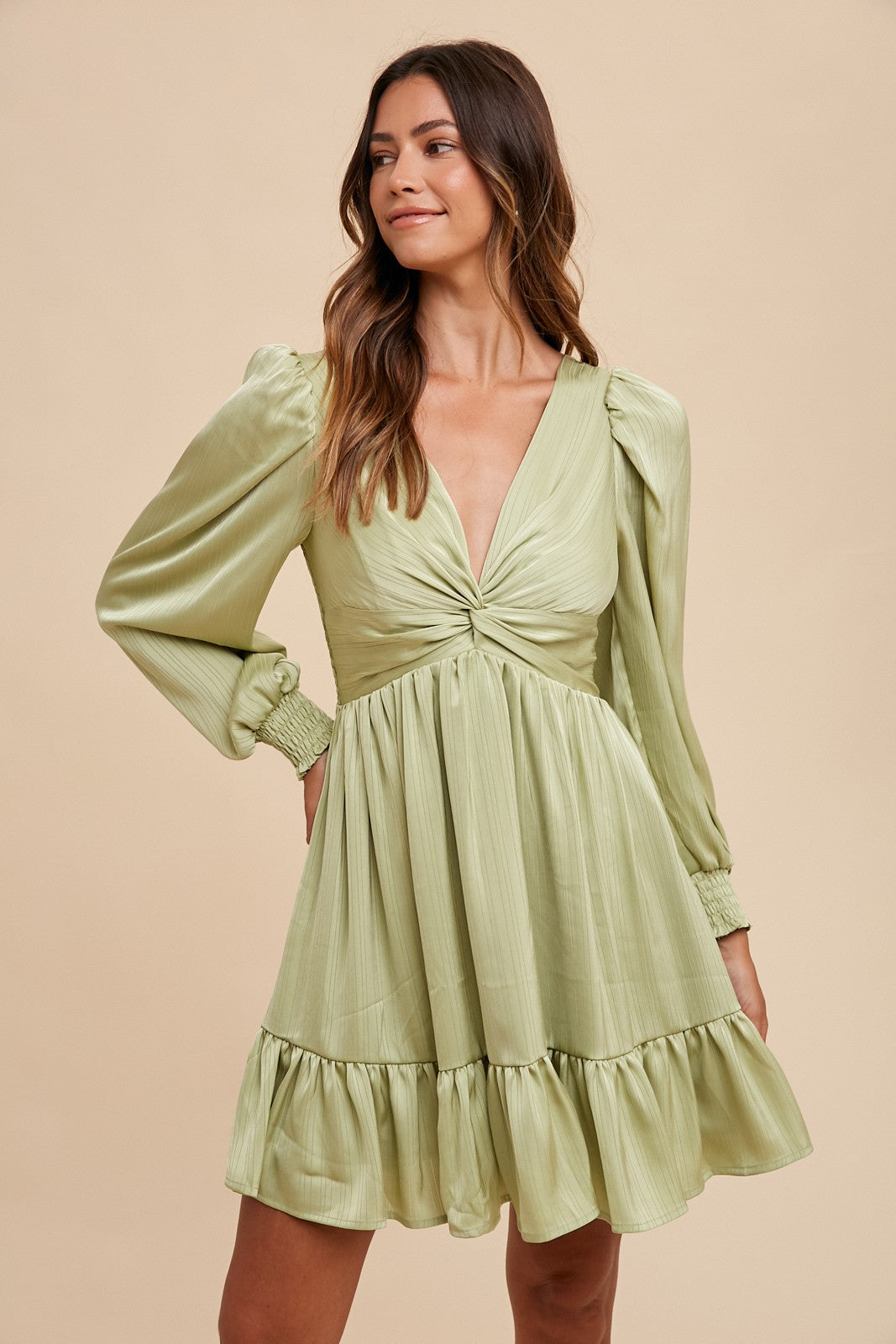 Mint Green Striped Satin Twist Front Maternity Dress PinkBlush Mint Green Striped Satin Twist Front Maternity Dress PinkBlush