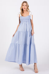 Light Blue Contrast Shoulder Straps Maxi Dress