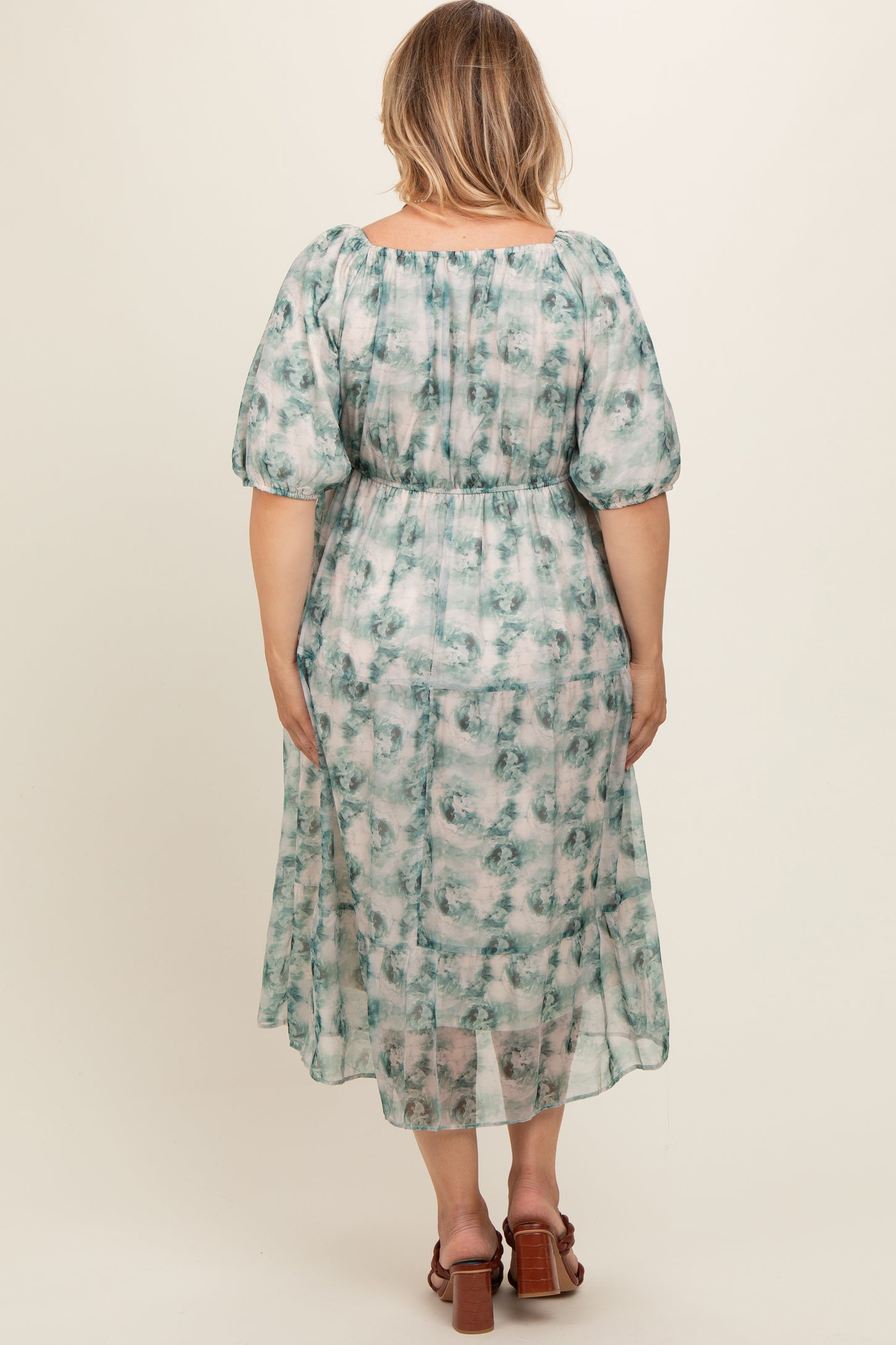 Green Watercolor Floral Maternity Plus Midi Dress PinkBlush Green Watercolor Floral Maternity Plus Midi Dress PinkBlush