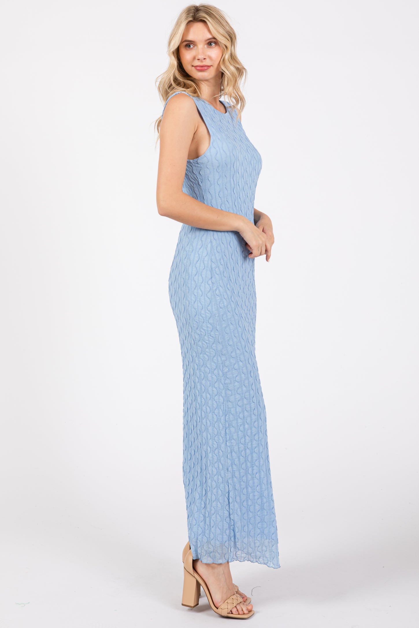 Light Blue Mesh Overlay Midi Dress PinkBlush Light Blue Mesh Overlay Midi Dress PinkBlush