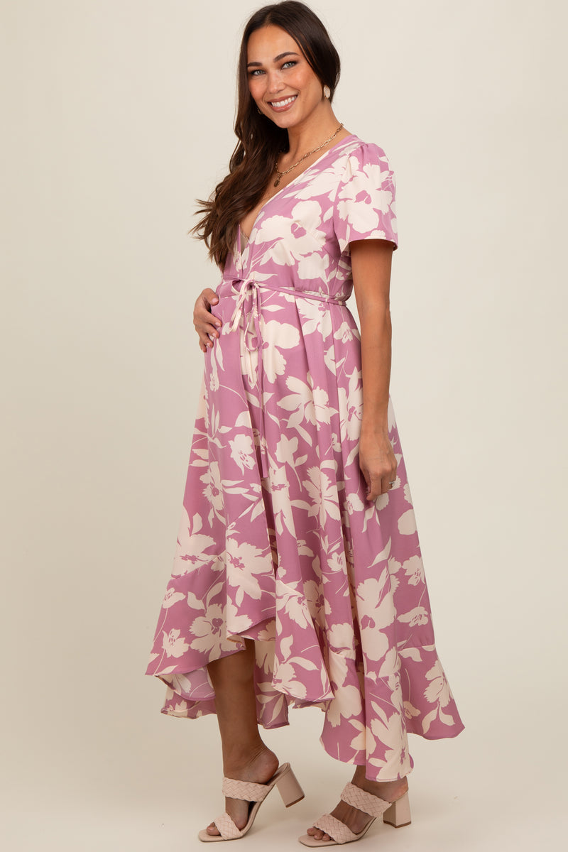 Pink Floral V Neck High Low Maternity Dress – PinkBlush