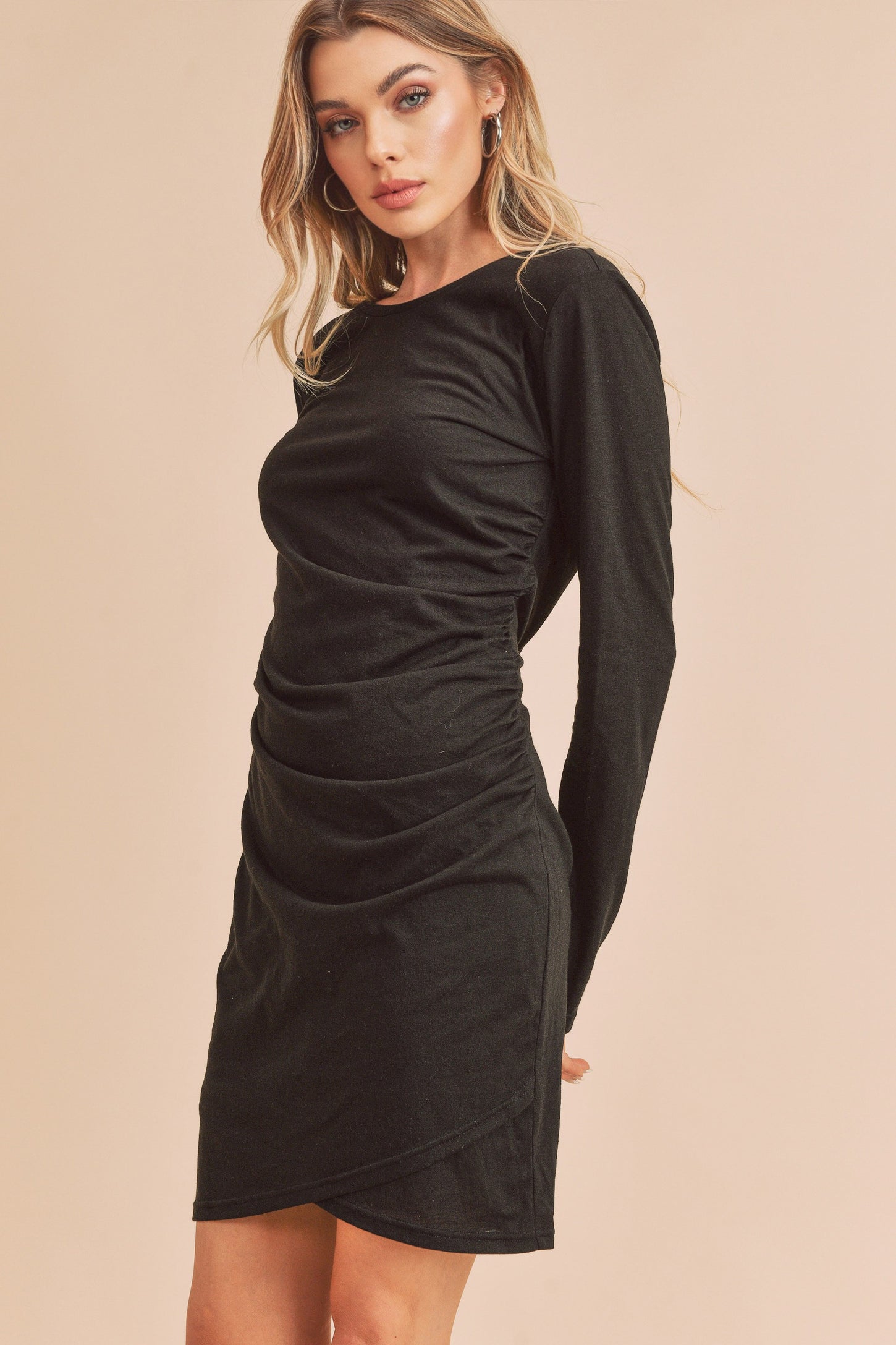 black ruched wrap dress Principles Women's Ruched Front Wrap Neck Glitter Jersey Midi Dress in Forest | Size: 6