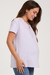 Lavender Raw Hem Maternity Short Sleeve Top