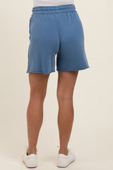 Blue Raw Hem Maternity Drawstring Shorts