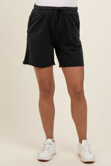 Black Raw Hem Maternity Drawstring Shorts