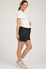 Black Vintage Wash Maternity Drawstring Shorts