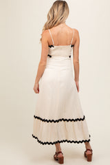 Beige Colorblock Trim Maternity Midi Dress