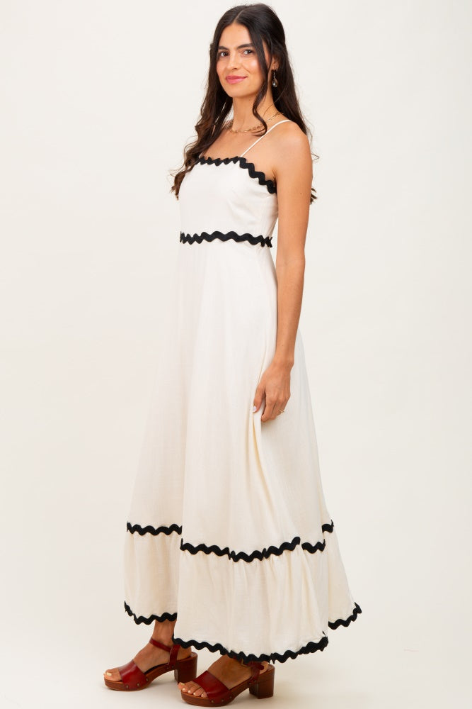 Beige Colorblock Trim Midi Dress