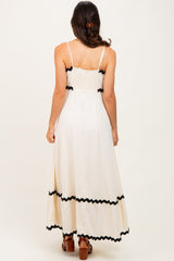 Beige Colorblock Trim Midi Dress