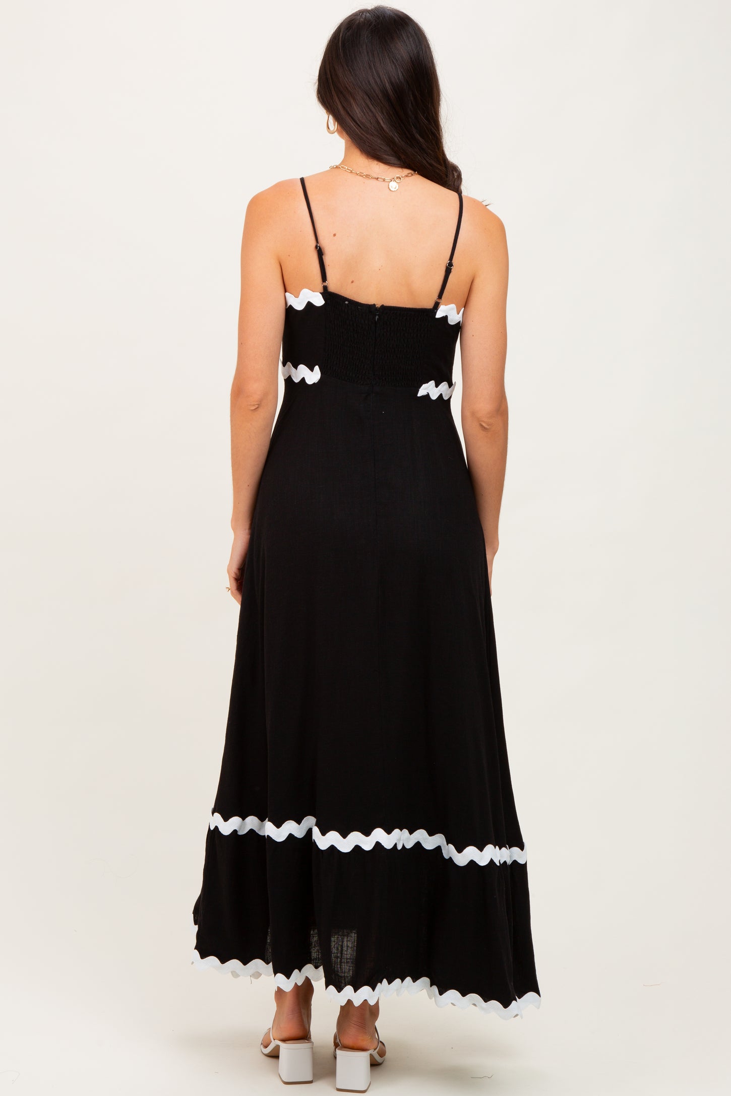 Black Colorblock Trim Midi Dress