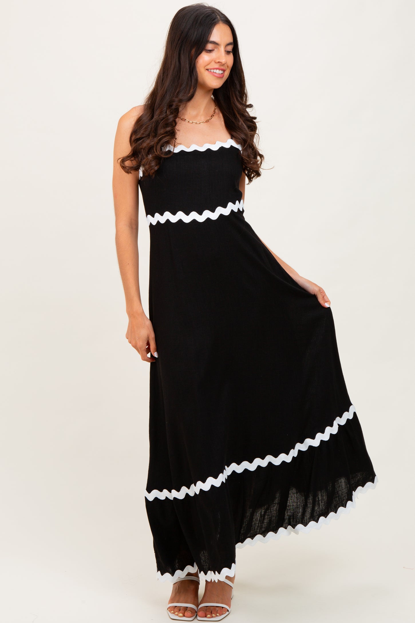 Black Colorblock Trim Midi Dress PinkBlush Black Colorblock Trim Midi Dress PinkBlush