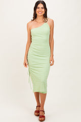 Sage Textured One Shoulder Midi Dress