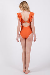 Orange Cutout Flutter One Piece Swimsuit