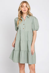 Light Olive Collared Tiered Dress