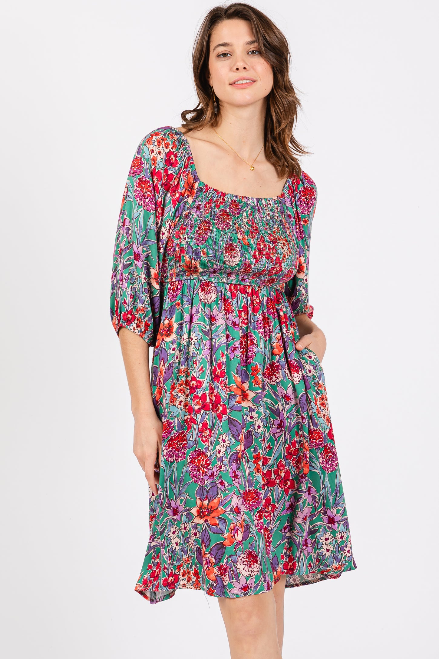 smocked knee length dress Solid Zip Up Front Midi Dress - Navy Small | Women's Online Boutique | Boho Chic Style
