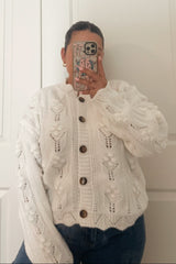 Ivory Scallop Hem Sweater Knit Cardigan