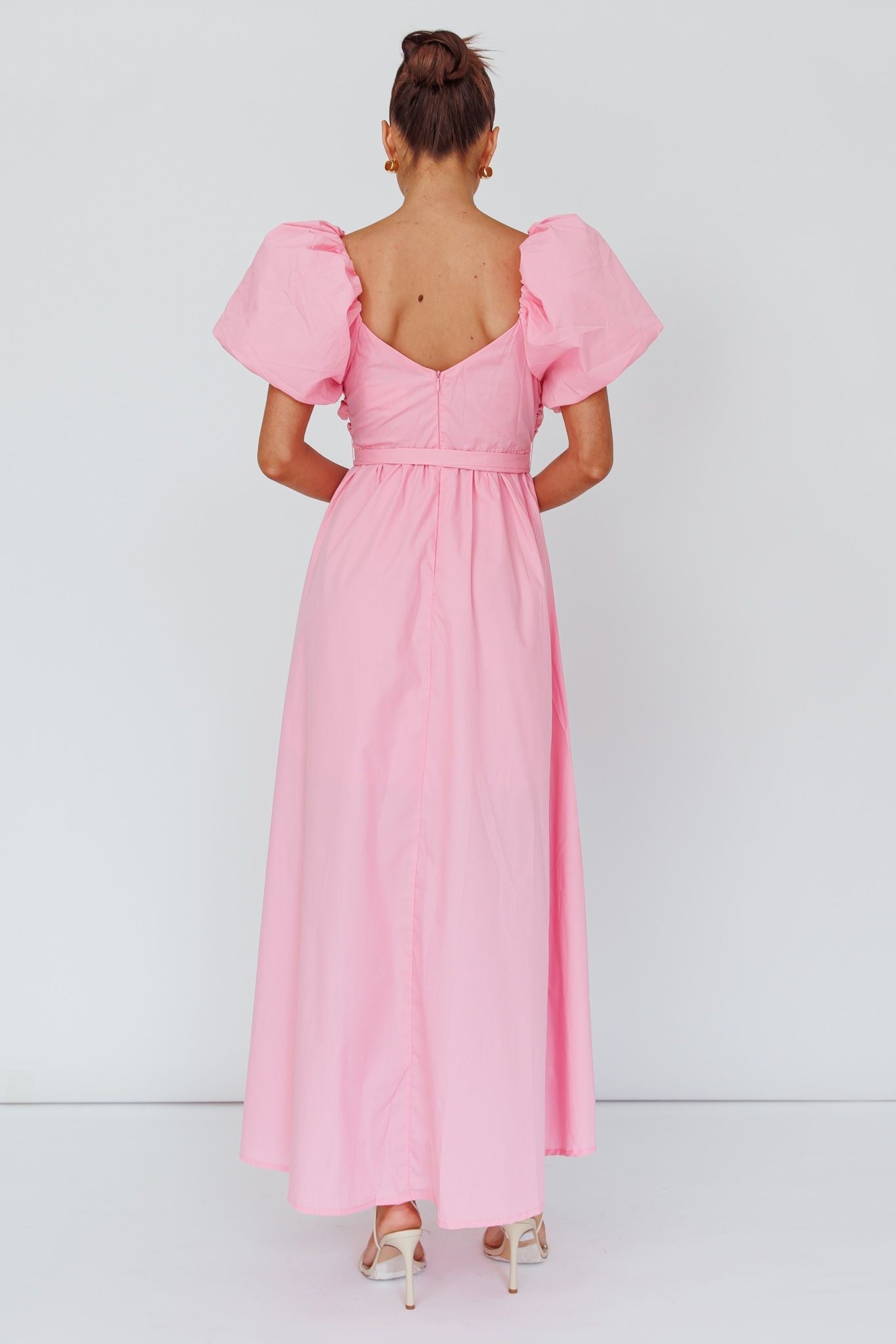 Pink Balloon Sleeve V Neckline Maxi Dress PinkBlush Pink Balloon Sleeve V Neckline Maxi Dress PinkBlush