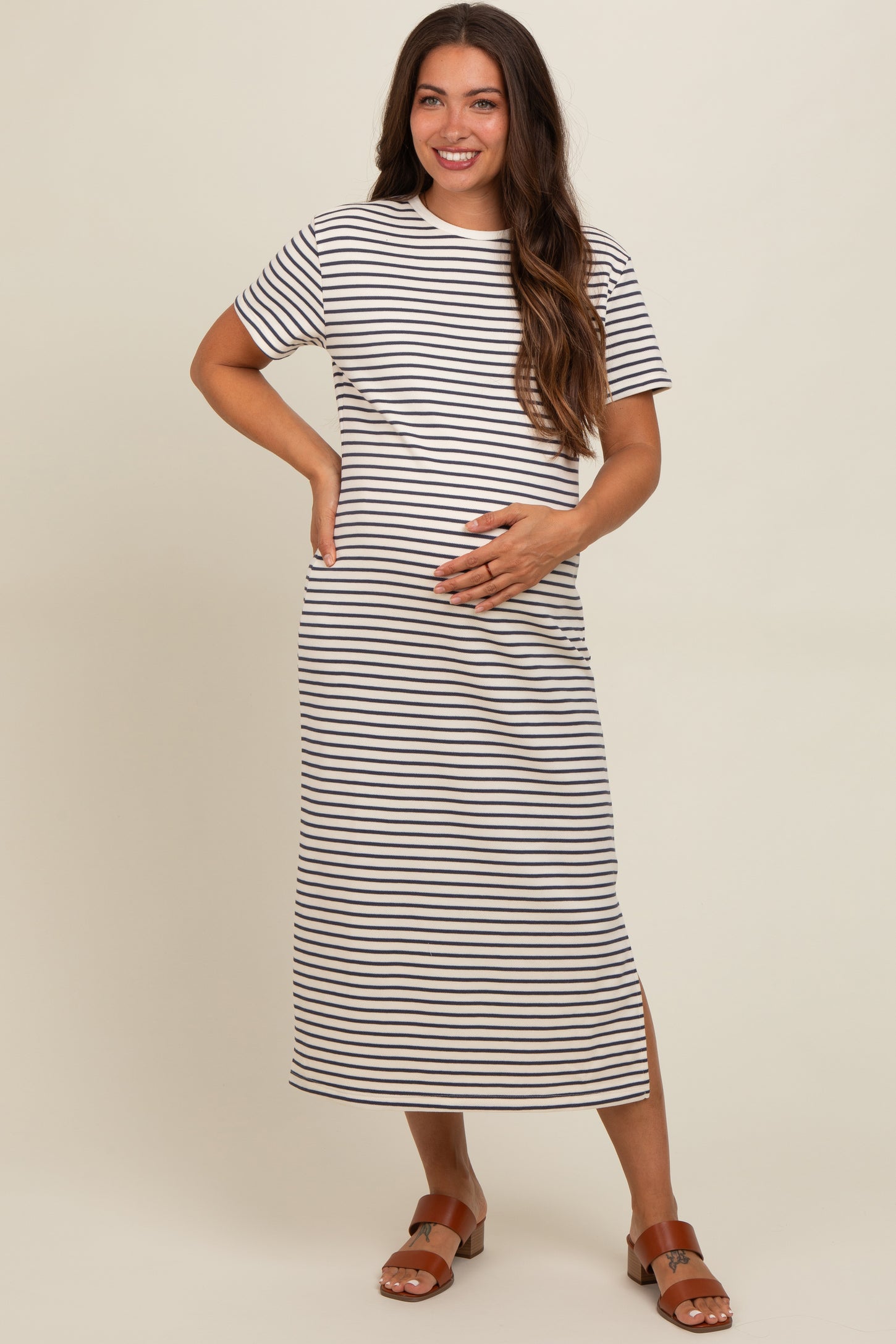 maternity jersey midi dress Ingrid + Isabel Maternity The Breeze Midi Dress Espresso White Dot Size S