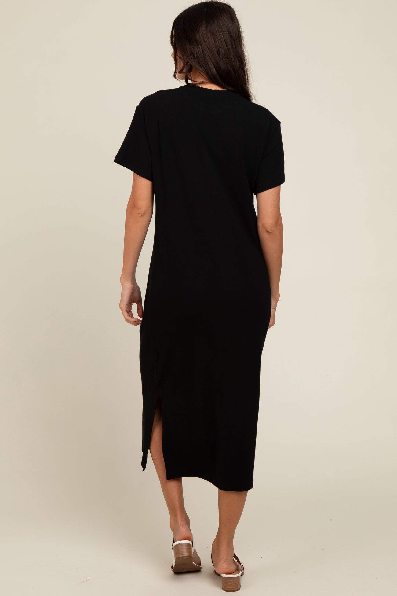 Black Short Sleeve Side Slit T-Shirt Midi Dress – PinkBlush