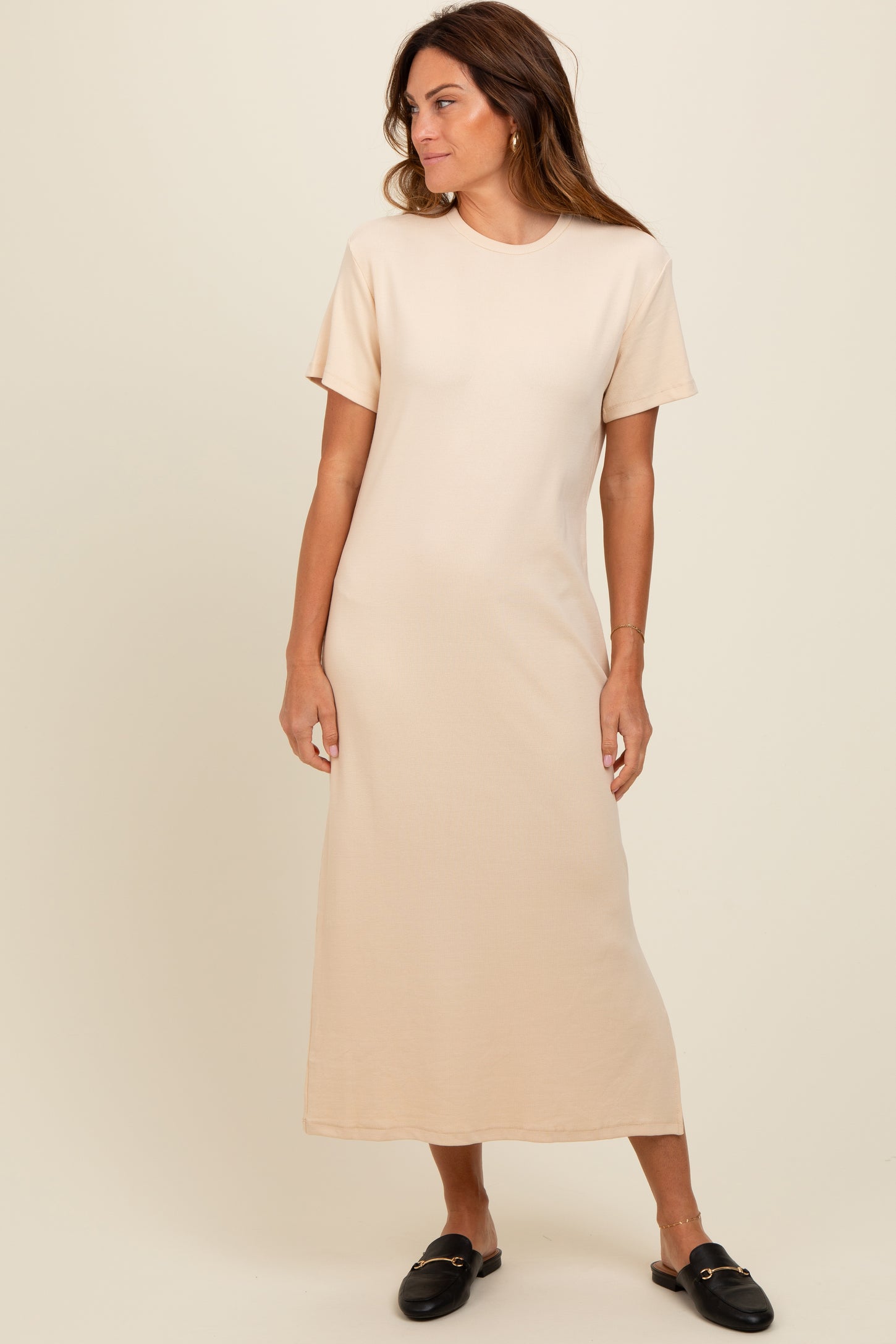 cream t shirt dress Cream Short Sleeve Side Slit T-Shirt Midi Dress – PinkBlush