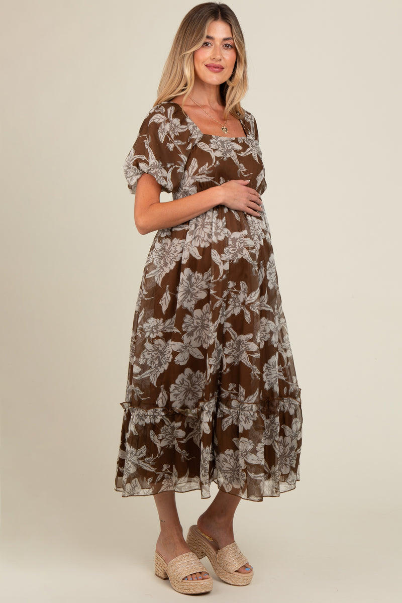 Brown-Colored Maternity 3/4th Gown