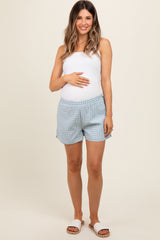 Blue Gingham Front Pocket Maternity Shorts